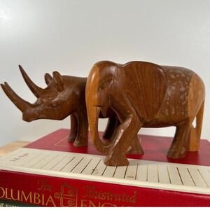 Wooden Safari Nature Elephant Rhino Figurines Hand Carved Kenya Set
